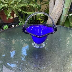 VTG Y2K Cobalt Blue & Clear Handle Glass Basket